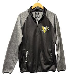 Pittsburgh Penguins Jacket Mens Medium 1/2 Zip Pullover NHL Black Gray Hockey